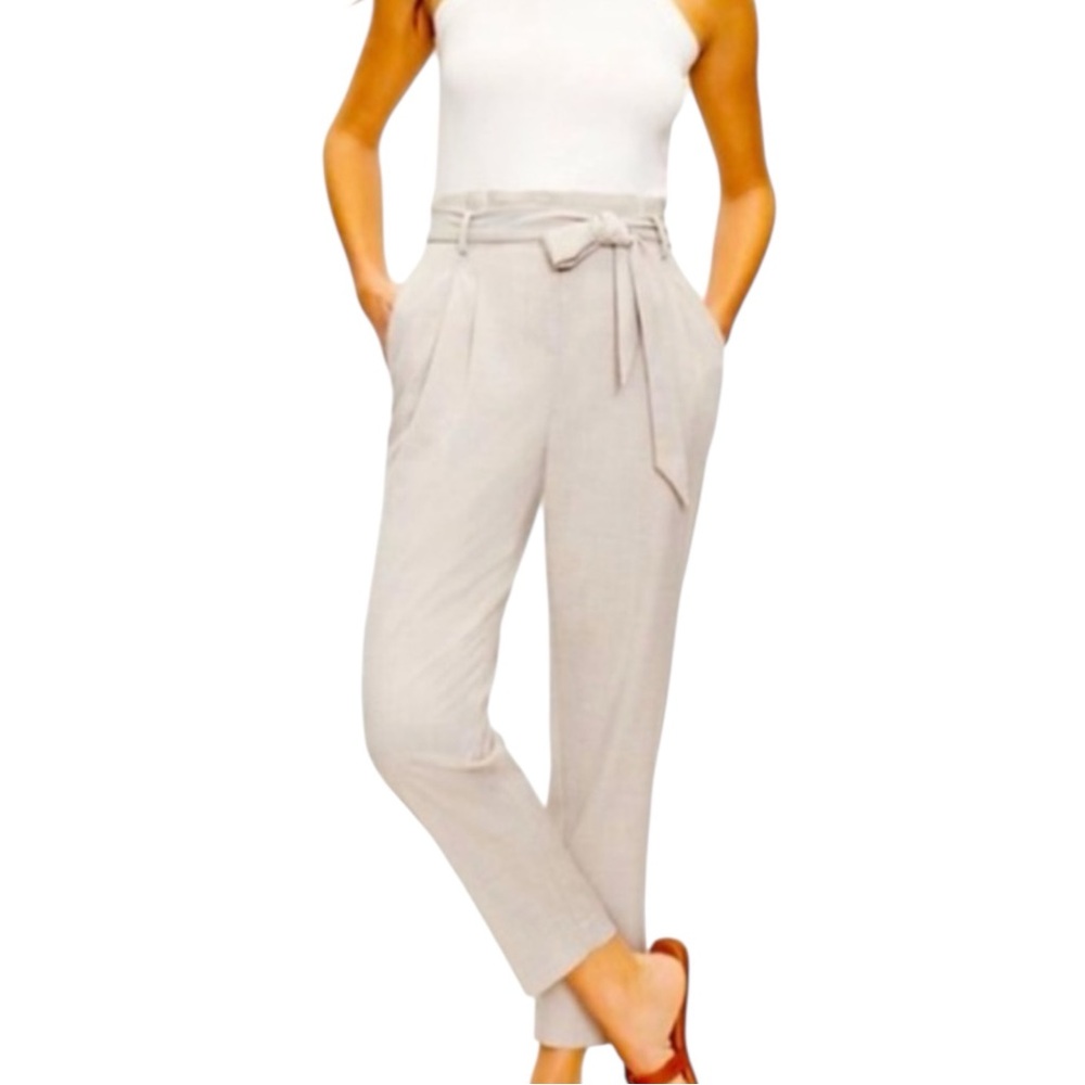 LOFT Paperbag Style Linen Blend High Rise Pants in Natural Khaki Size XS—NO BELT - Picture 1 of 10